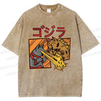 Unisex Angry Cat Printed Washed Tee