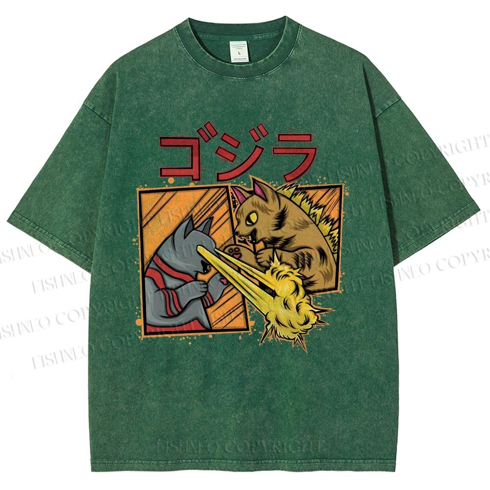 Unisex Angry Cat Printed Washed Tee