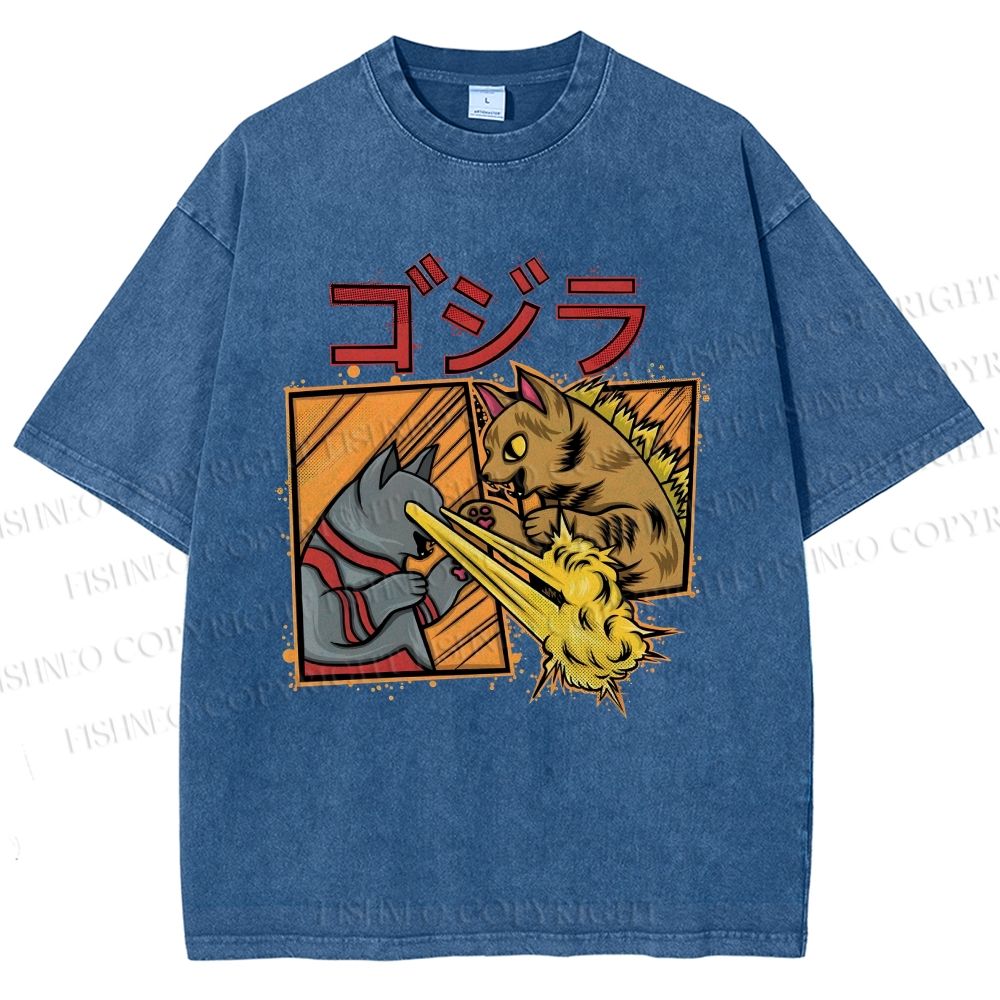 Unisex Angry Cat Printed Washed Tee