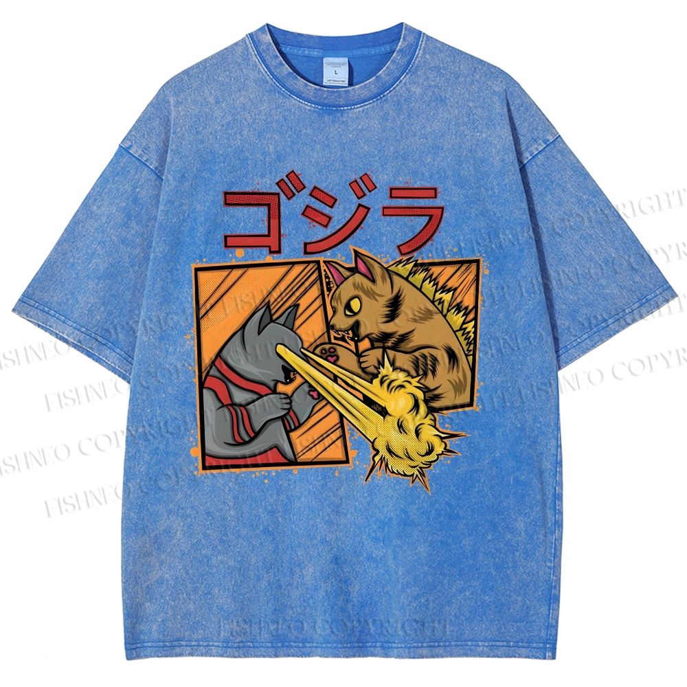 Unisex Angry Cat Printed Washed Tee