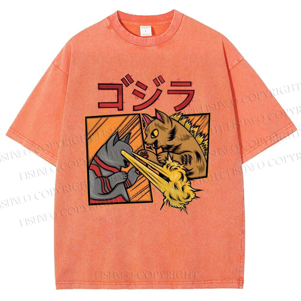 Unisex Angry Cat Printed Washed Tee