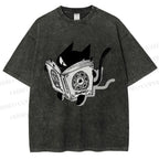 Unisex Reading Cat Printed Washed Tee