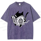 Unisex Reading Cat Printed Washed Tee