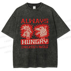 Unisex Chicken And Wolf Printed Washed Tee