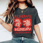 Unisex Chicken And Wolf Printed Washed Tee