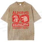 Unisex Chicken And Wolf Printed Washed Tee