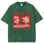 Unisex Chicken And Wolf Printed Washed Tee