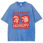 Unisex Chicken And Wolf Printed Washed Tee