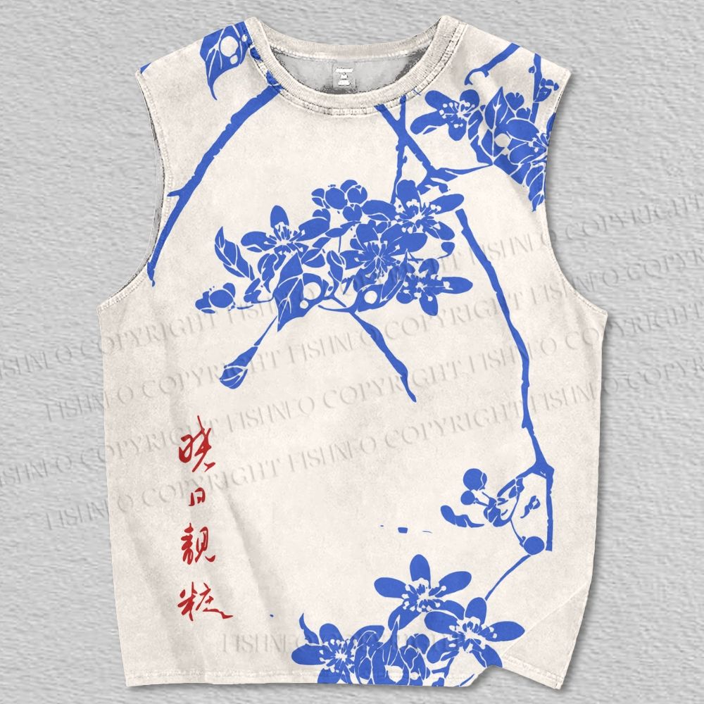 Unisex Vintage Japanese Flower Printed Tank Top