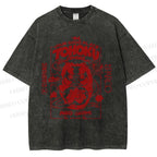 Unisex Japanese Art Graffiti Printed Washed Tee