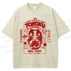 Unisex Japanese Art Graffiti Printed Washed Tee