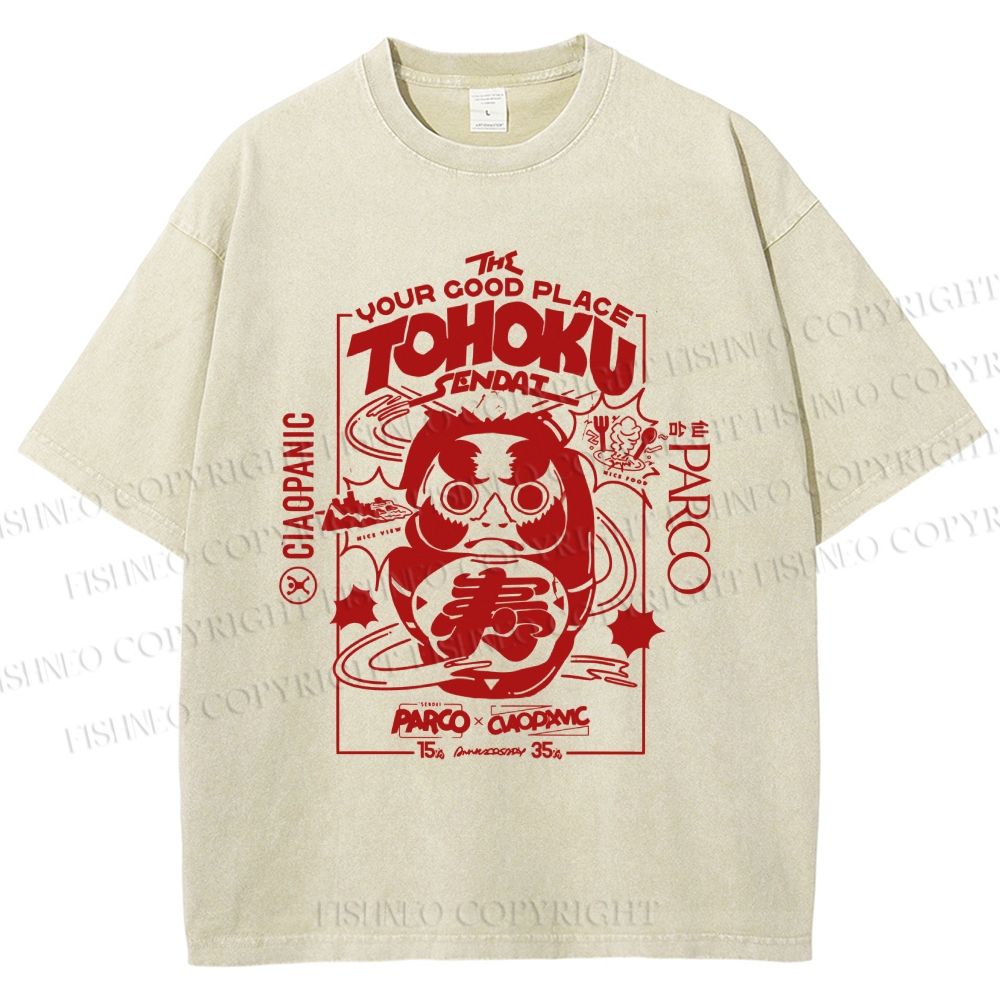 Unisex Japanese Art Graffiti Printed Washed Tee