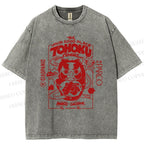 Unisex Japanese Art Graffiti Printed Washed Tee