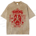 Unisex Japanese Art Graffiti Printed Washed Tee