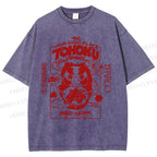 Unisex Japanese Art Graffiti Printed Washed Tee