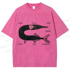 Unisex Vintage Only Dead Fish Swim With The Current Printed Washed Tee