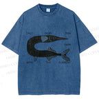 Unisex Vintage Only Dead Fish Swim With The Current Printed Washed Tee