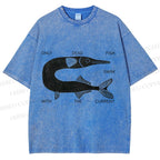 Unisex Vintage Only Dead Fish Swim With The Current Printed Washed Tee