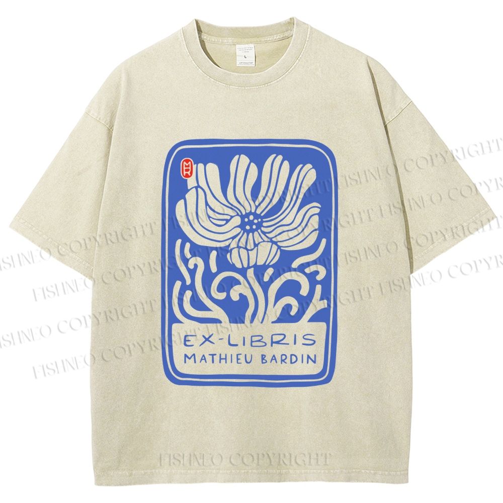 Unisex Vintage Flower Printed Washed Tee