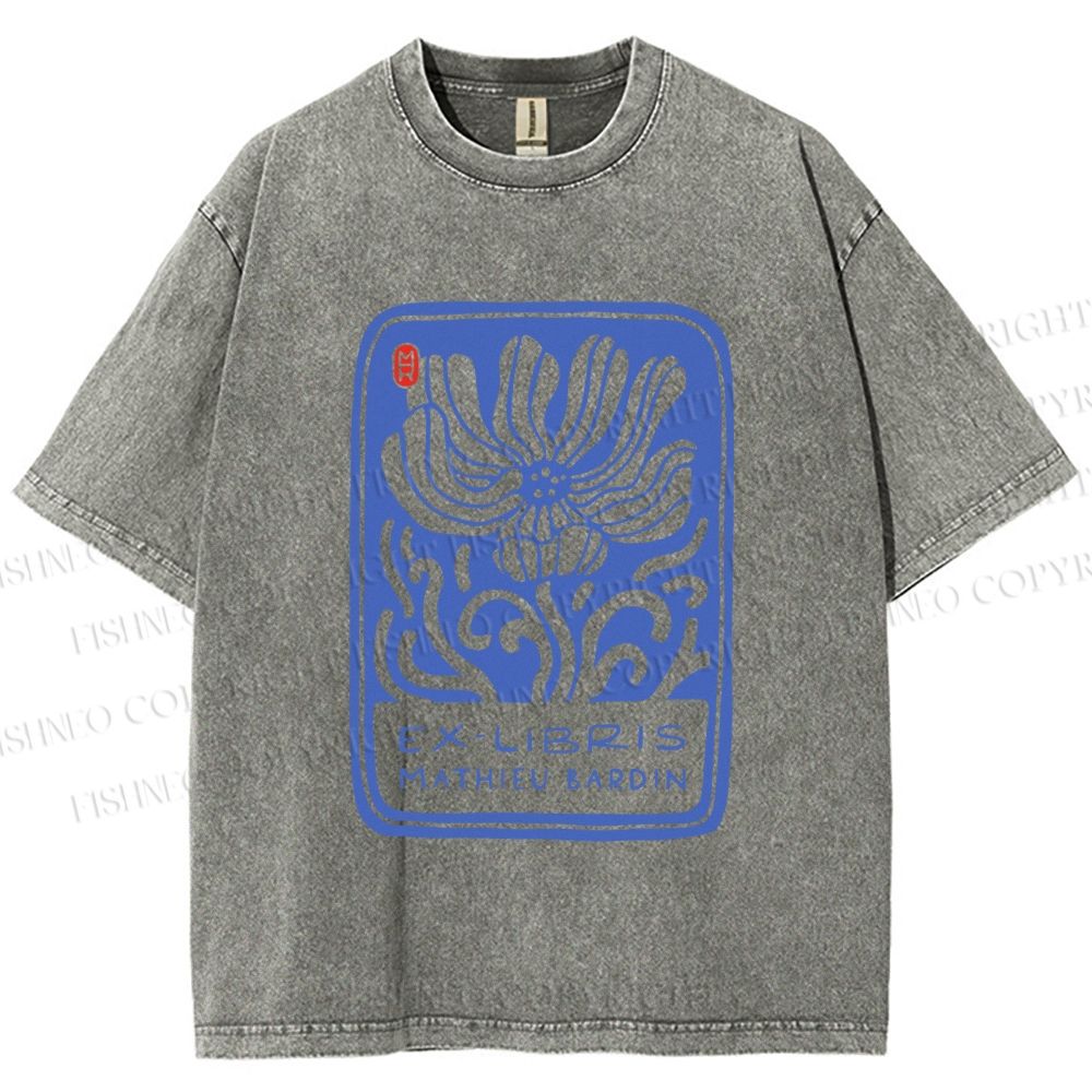Unisex Vintage Flower Printed Washed Tee