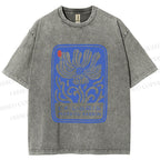 Unisex Vintage Flower Printed Washed Tee