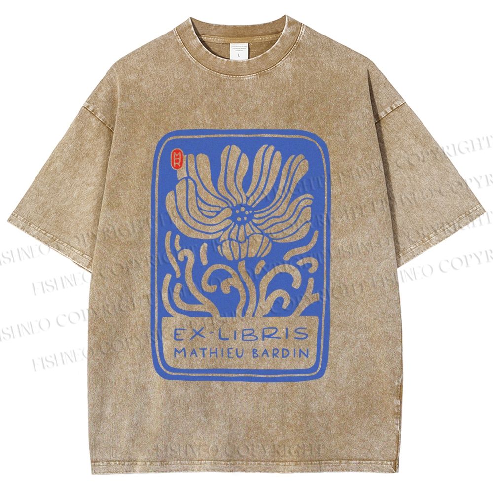 Unisex Vintage Flower Printed Washed Tee