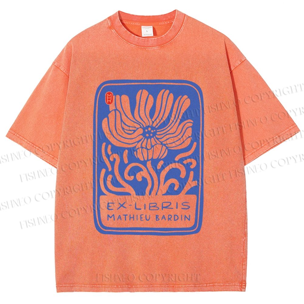 Unisex Vintage Flower Printed Washed Tee