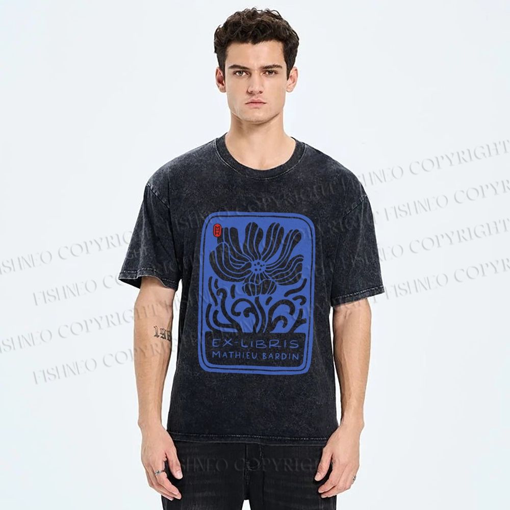 Unisex Vintage Flower Printed Washed Tee