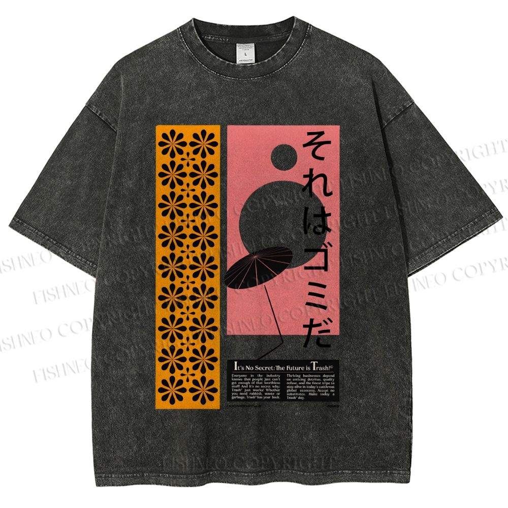 Unisex Vintage Japanese Poster Printed Washed Tee