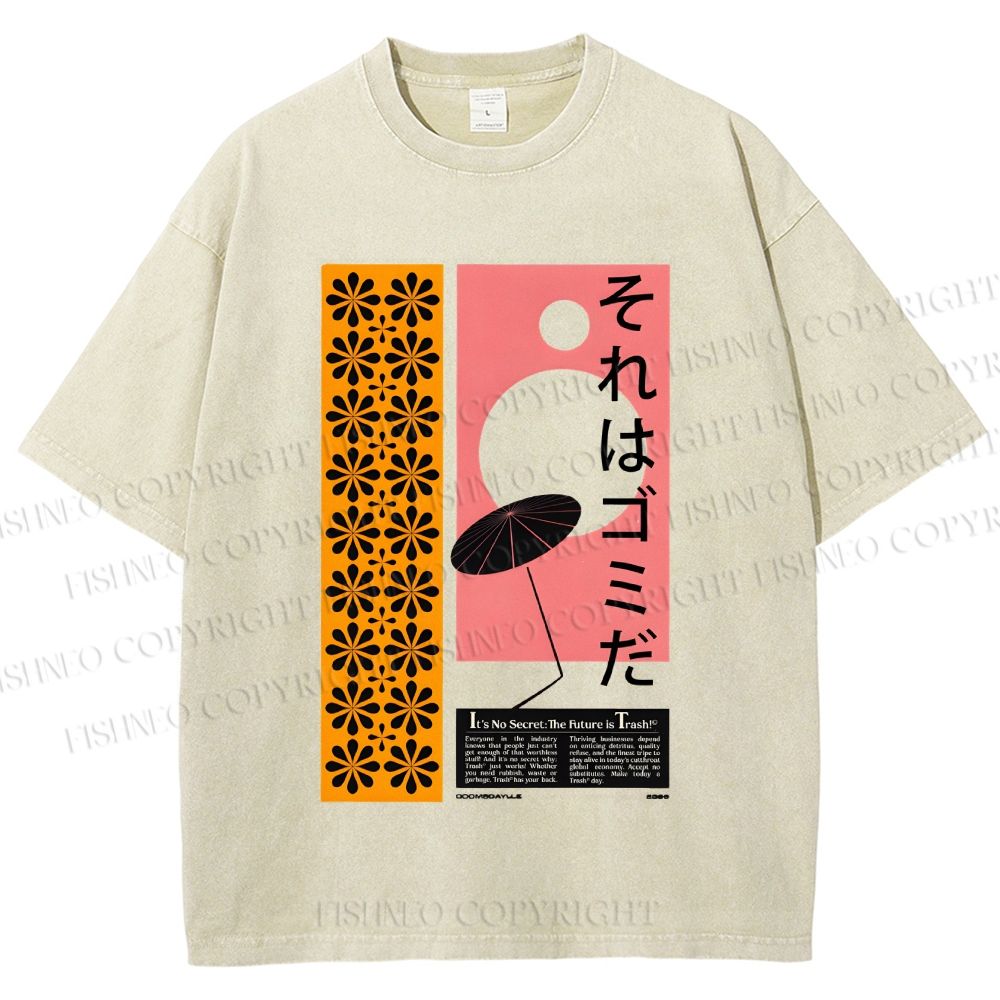 Unisex Vintage Japanese Poster Printed Washed Tee