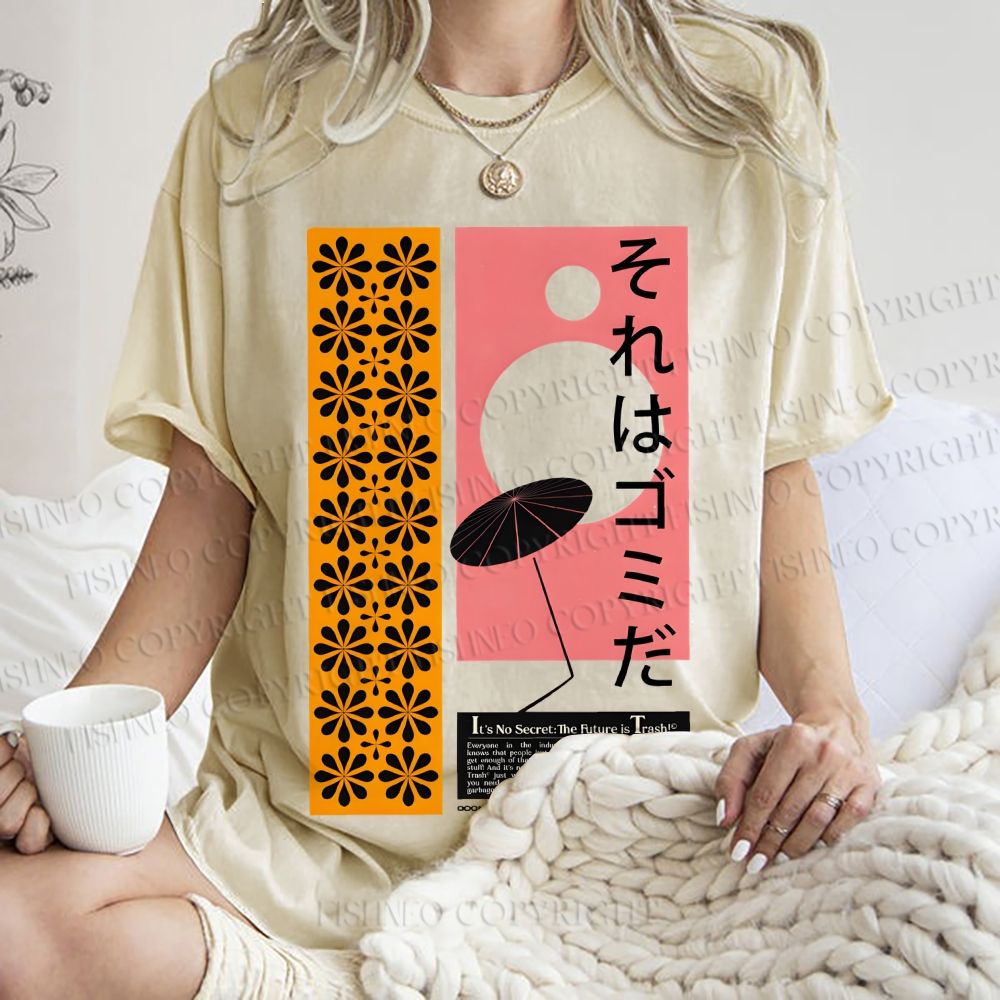 Unisex Vintage Japanese Poster Printed Washed Tee
