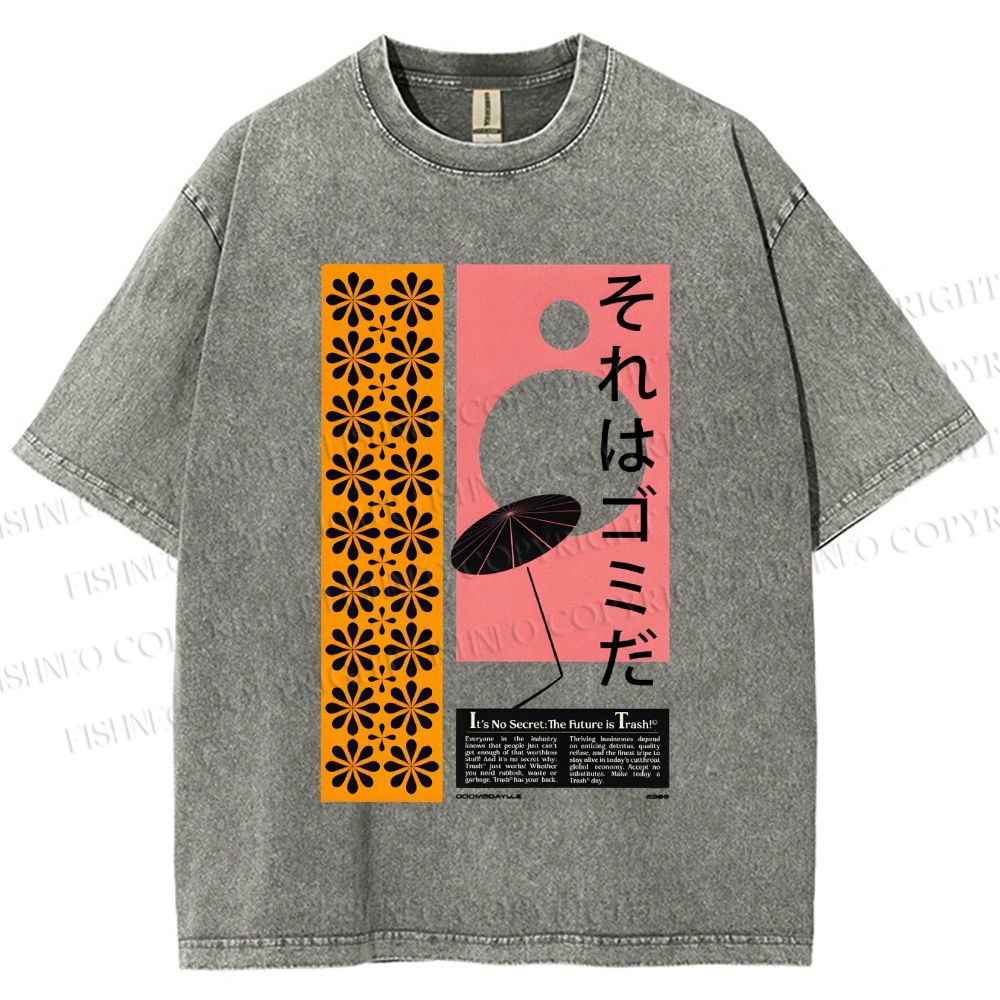 Unisex Vintage Japanese Poster Printed Washed Tee