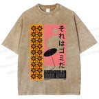 Unisex Vintage Japanese Poster Printed Washed Tee