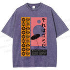 Unisex Vintage Japanese Poster Printed Washed Tee