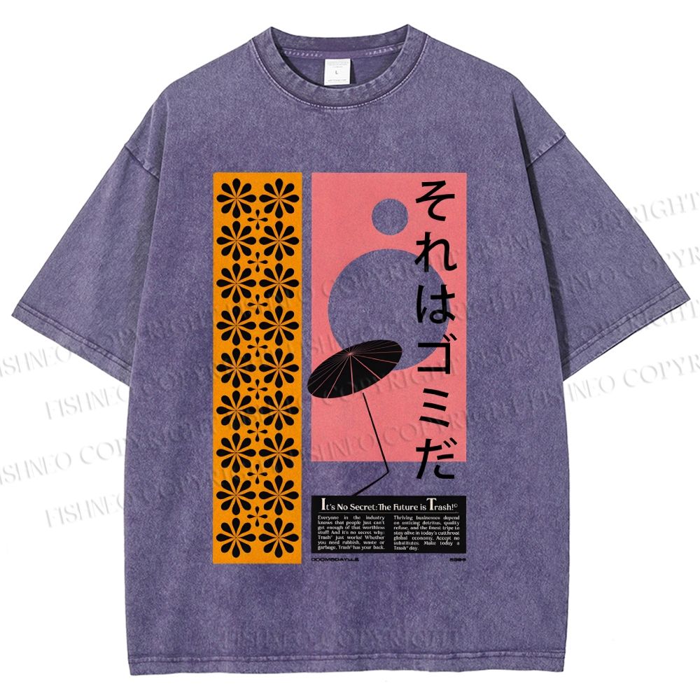 Unisex Vintage Japanese Poster Printed Washed Tee