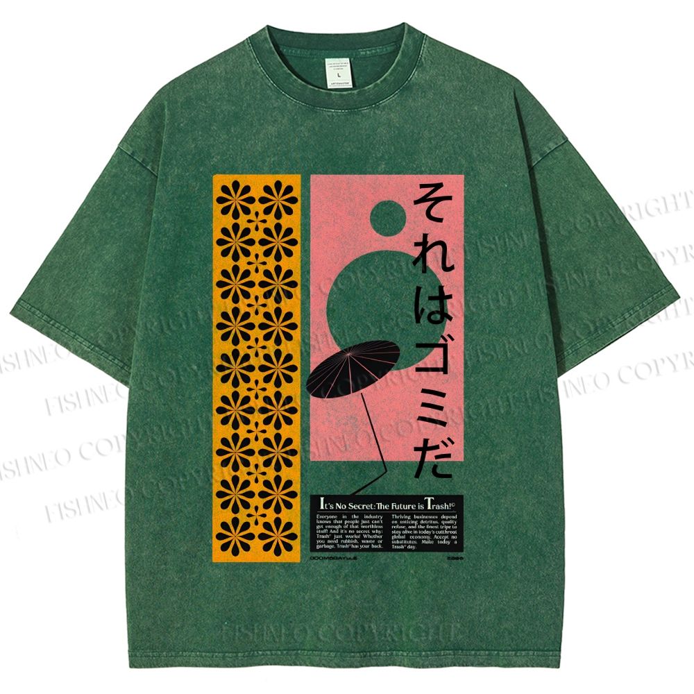 Unisex Vintage Japanese Poster Printed Washed Tee