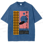Unisex Vintage Japanese Poster Printed Washed Tee