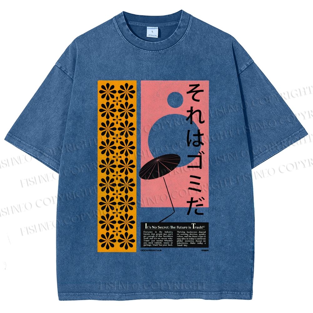 Unisex Vintage Japanese Poster Printed Washed Tee