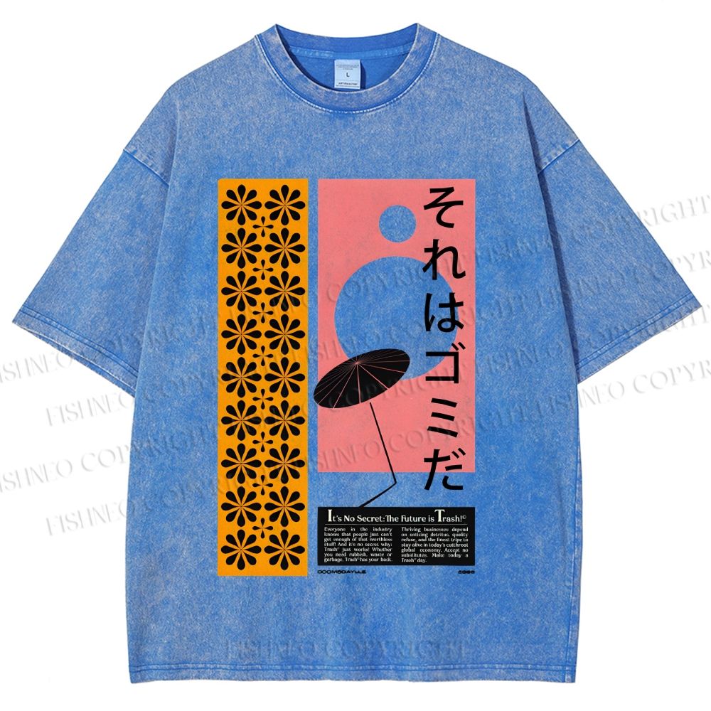 Unisex Vintage Japanese Poster Printed Washed Tee