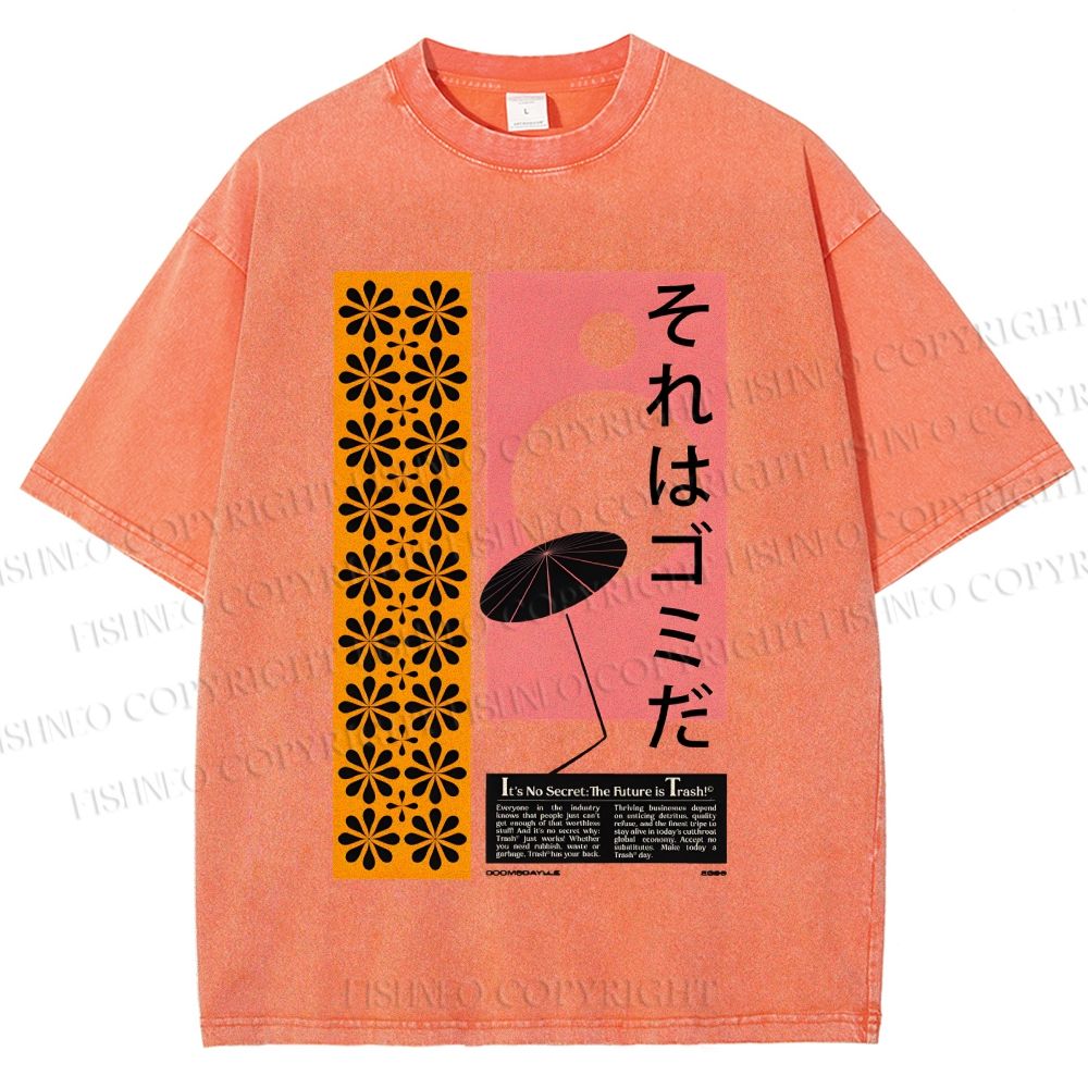 Unisex Vintage Japanese Poster Printed Washed Tee