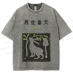 Unisex Vintage Japanese Rabbit Printed Washed Tee