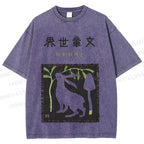 Unisex Vintage Japanese Rabbit Printed Washed Tee