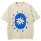Unisex Vintage Weird Sun Printed Washed Tee