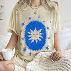 Unisex Vintage Weird Sun Printed Washed Tee