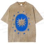 Unisex Vintage Weird Sun Printed Washed Tee