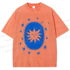 Unisex Vintage Weird Sun Printed Washed Tee