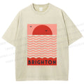 Unisex Sun Sea Wave Printed Washed Tee