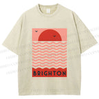 Unisex Sun Sea Wave Printed Washed Tee