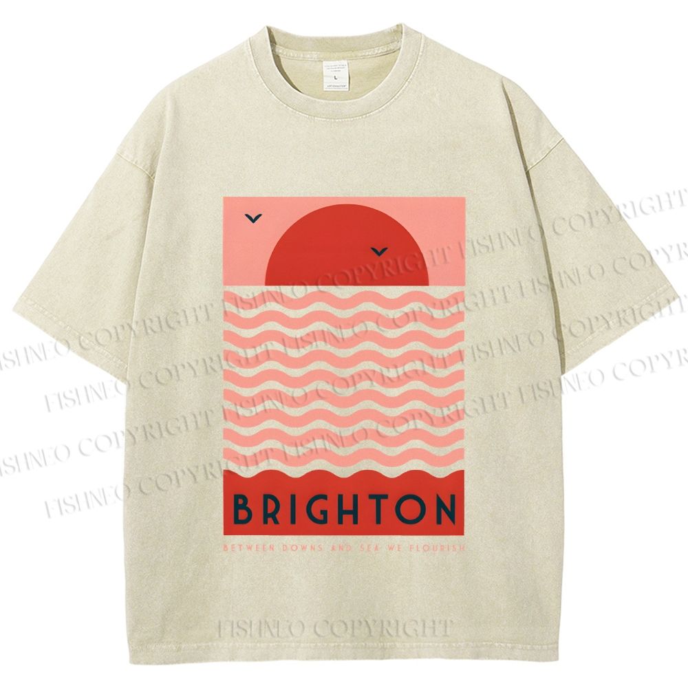 Unisex Sun Sea Wave Printed Washed Tee