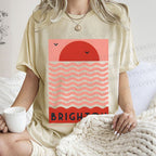 Unisex Sun Sea Wave Printed Washed Tee